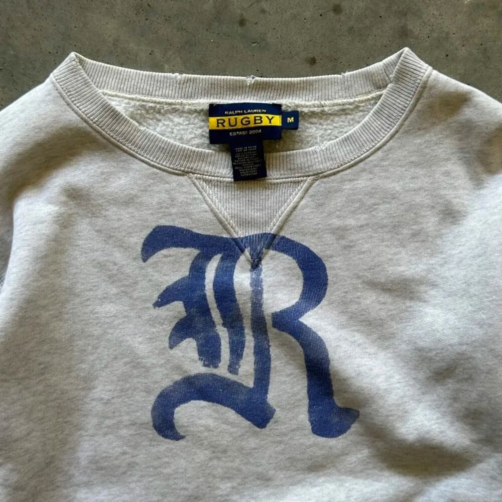 Vintage Ralph Lauren Rugby R Script Logo Sweatshirt Size Medium - Picture 2 of 6
